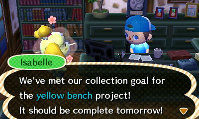 Isabelle: We've met our collection goal for the yellow bench project! It should be complete tomorrow!