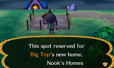 Sign: This spot reserved for Big Top's new home. -Nook's Homes