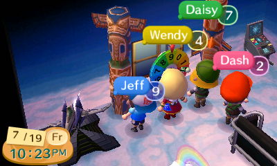 All of us saw different numbers on the colorful wheel. Jeff: 9. Wendy: 4. Daisy: 7. Dash: 2.