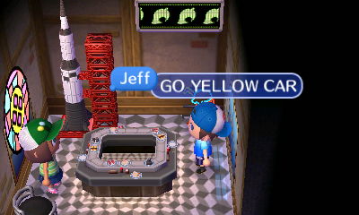 Jeff, facing the conveyor-belt sushi: GO YELLOW CAR!