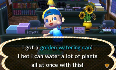 I got a gold watering can! I bet I can water a lot of plants all at once with this!