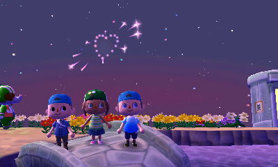 Watching the heart firework up in the sky.