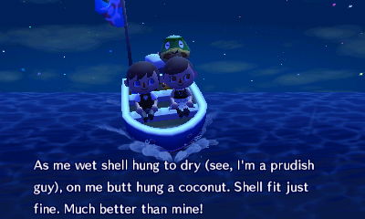 Kapp'n, singing: As me wet shell hung to dry (see, I'm a prudish guy), on me butt hang a coconut. Shell fit just fine. Much better than mine!