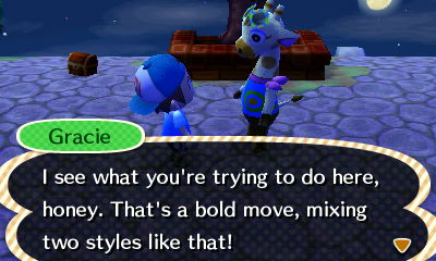 Gracie: I see what you're trying to do here, honey. That's a bold move, mixing two styles like that!