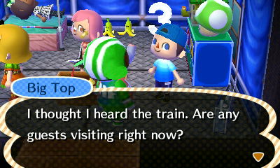 Big Top asks me if any guests are visiting right now, as his house is filled with visitors walking around and in his bed.