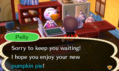 Pelly: Sorry to keep you waiting! I hope you enjoy your new pumpkin pie!