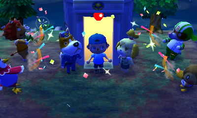 Everyone fires party poppers at the completion ceremony for the modern police station PWP.