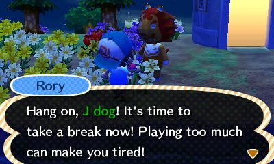 Rory: Hang on, J dog! It's time to take a break now! Playing too much can make you tired!