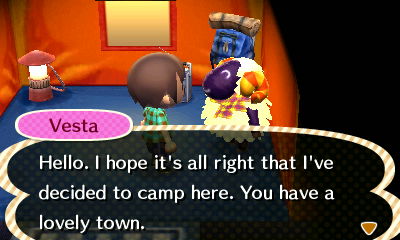 Vesta: Hello. I hope it's all right that I've decided to camp here. You have a lovely town.
