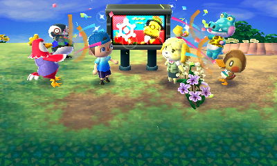 Everyone fires party poppers at the completion ceremony for the video screen PWP.