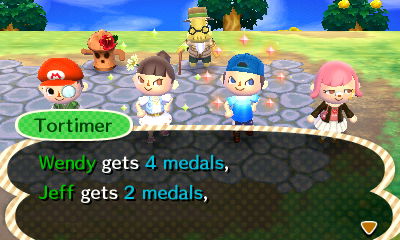 Tortimer: Wendy gets 4 medals, Jeff gets 2 medals.