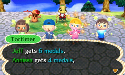 Tortimer: Jeff gets 6 medals, Annissa gets 4 medals.