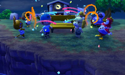 Party poppers go off at the completion ceremony for the yellow bench PWP.