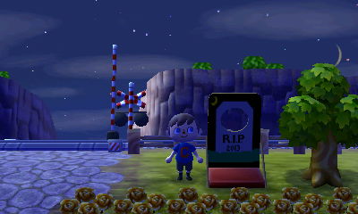 My gravestone design on the face-cutout standee.