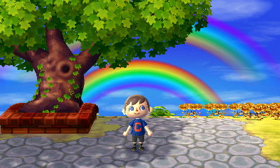 A double rainbow as seen from a maximum-sized town tree.