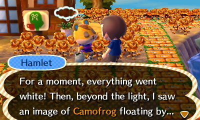 Hamlet: For a moment, everything went white! Then, beyond the light, I saw an image of Camofrog floating by...