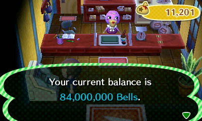Your current balance is 84,000,000 bells.