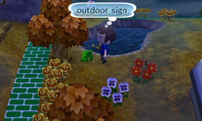 An outdoor sign appears as a leaf outdoors.