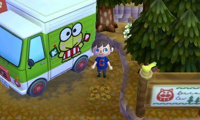 The outside of Toby's RV from the Sanrio Amiibo pack in Animal Crossing: New Leaf.