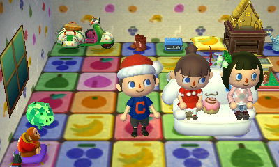 Hanging out in my house, with Beth and Squishy sitting on my Cinnamoroll sofa.