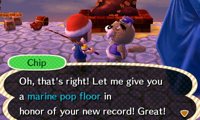 Chip: Oh, that's right! Let me give you a marine pop floor in honor of your new record! Great!