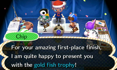 Chip: For your amazing first-place finish, I am quite happy to present you with the gold fish trophy!