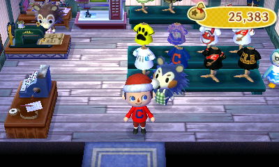 Wearing some of my Santa outfit and my red C shirt.