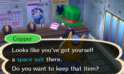 Copper: Looks like you've got yourself a space suit there. Do you want to keep that item?