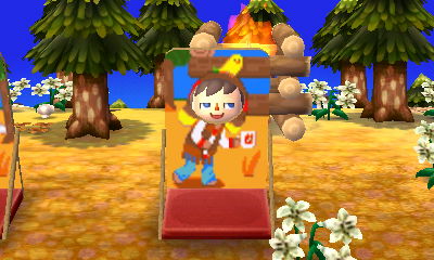 Using the Harvey face-cutout standee in the official Japanese New Leaf town of Ninten.