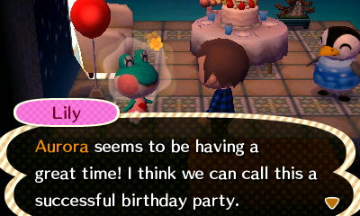 Lily, at Aurora's birthday party: Aurora seems to be having a great time! I think we can call this a successful birthday party.