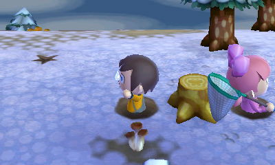 Jeff and Beth struggling in holes near a tree stump.