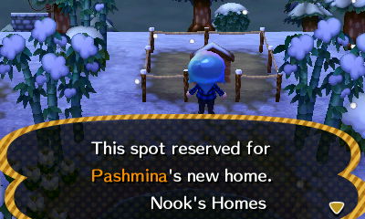 Sign post: This spot reserved for Pashmina's new home. -Nook's Homes