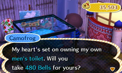 Camofrog: My heart's set on owning my own men's toilet. Will you take 480 bells for yours?