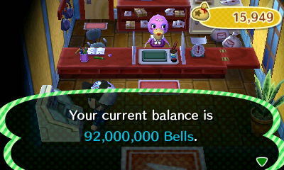 Your current balance is 92,000,000 bells.