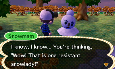 Snowman, in the green grass of spring: I know, I know... You're thinking, "Wow! That is one resistant snowlady!"