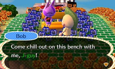 Bob: Come chill out on this bench with me, J-guy!