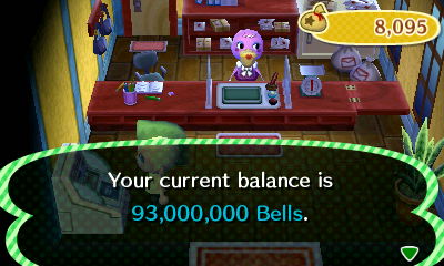 Your current balance is 93,000,000 bells.