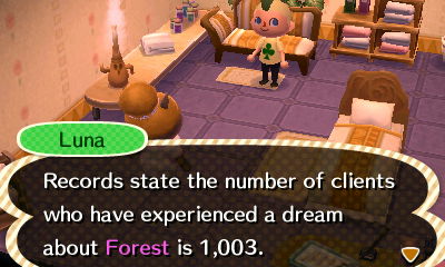Luna: Records state the number of clients who have experienced a dream about Forest is 1,003.