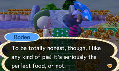 Rodeo: To be totally honest, though, I like any kind of pie! It's seriously the perfect food, or not.