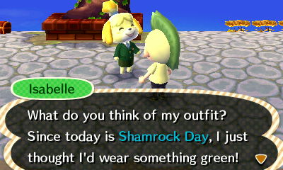 Isabelle: What do you think of my outfit? Since today is Shamrock Day, I just thought I'd wear something green!