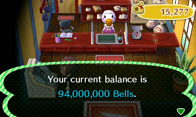 Your current balance is 94,000,000 bells.