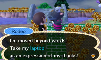 Rodeo: I'm moved beyond words! Take my laptop as an expression of my thanks!