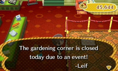 The gardening corner is closed today due to an event! -Leif
