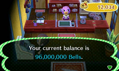 Your current balance is 96,000,000 bells.
