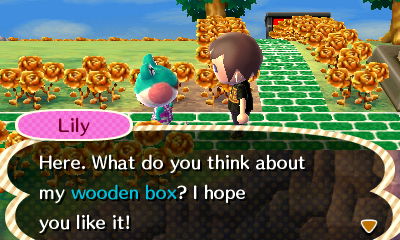 Lily: Here. What do you think about my wooden box? I hope you like it!