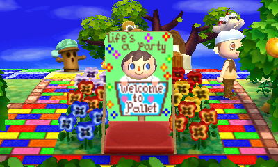 Using a face-cutout standee that says "Life's a party" and "Welcome to Pallet."