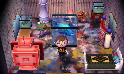 Inside Camofrog's house in Animal Crossing: New Leaf (ACNL) for Nintendo 3DS.