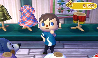 Jeff wearing the lightning tee in Able Sisters in Animal Crossing: New Leaf (ACNL) for Nintendo 3DS.