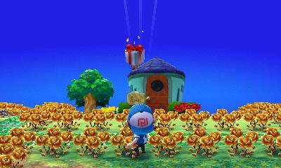 Shooting down a balloon present on the day of the summer solstice in ACNL.