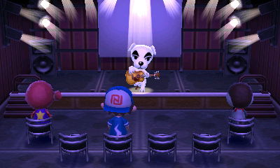 K.K. Slider performs for Octavian, Jeff, and Peck in Animal Crossing: New Leaf (ACNL) for Nintendo 3DS.